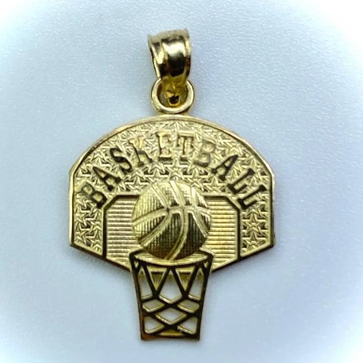 14K Solid Gold Basketball Hoop Pendant