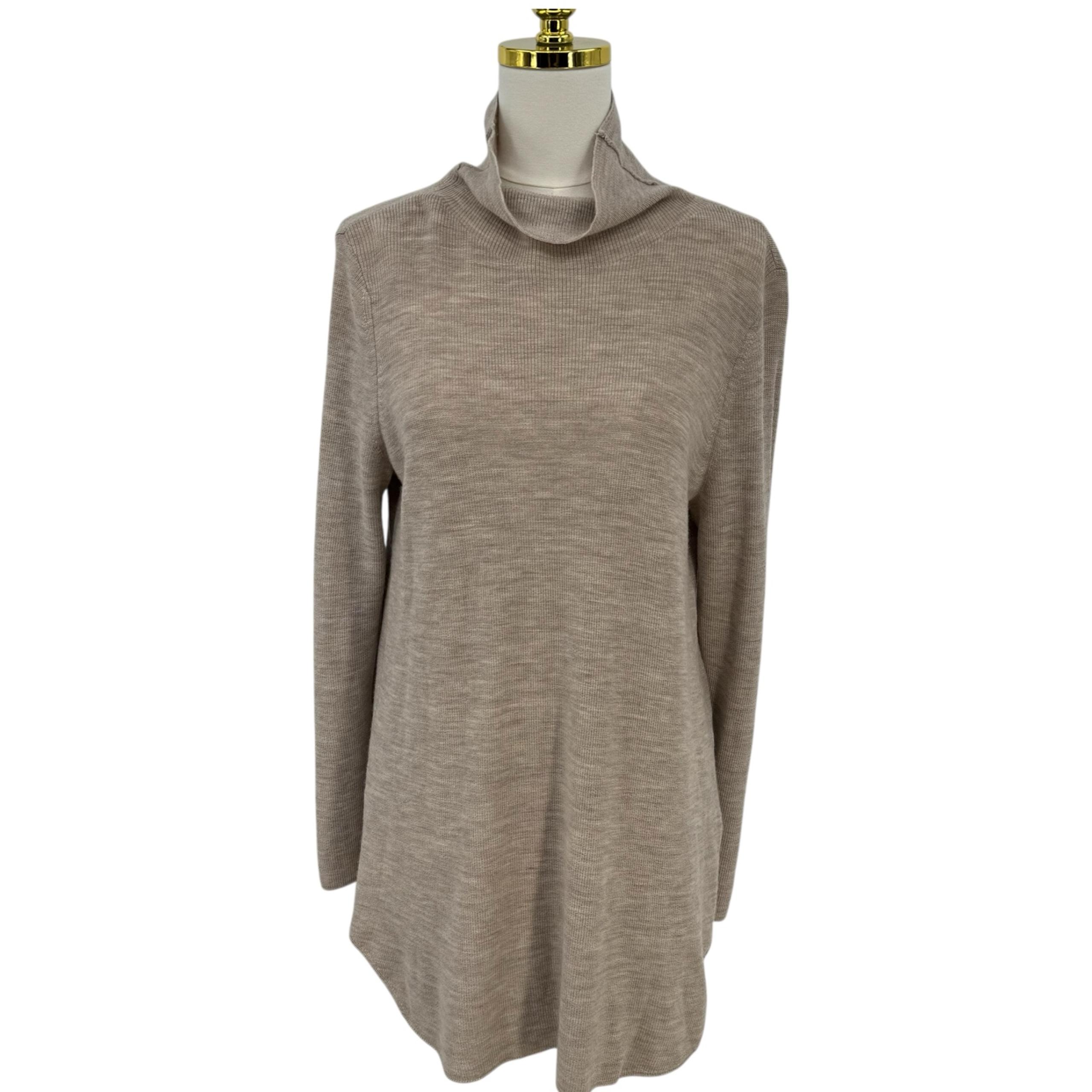 Eileen Fisher Maple Oat Extra Fine Merino Wool Turtleneck Tunic Sweater