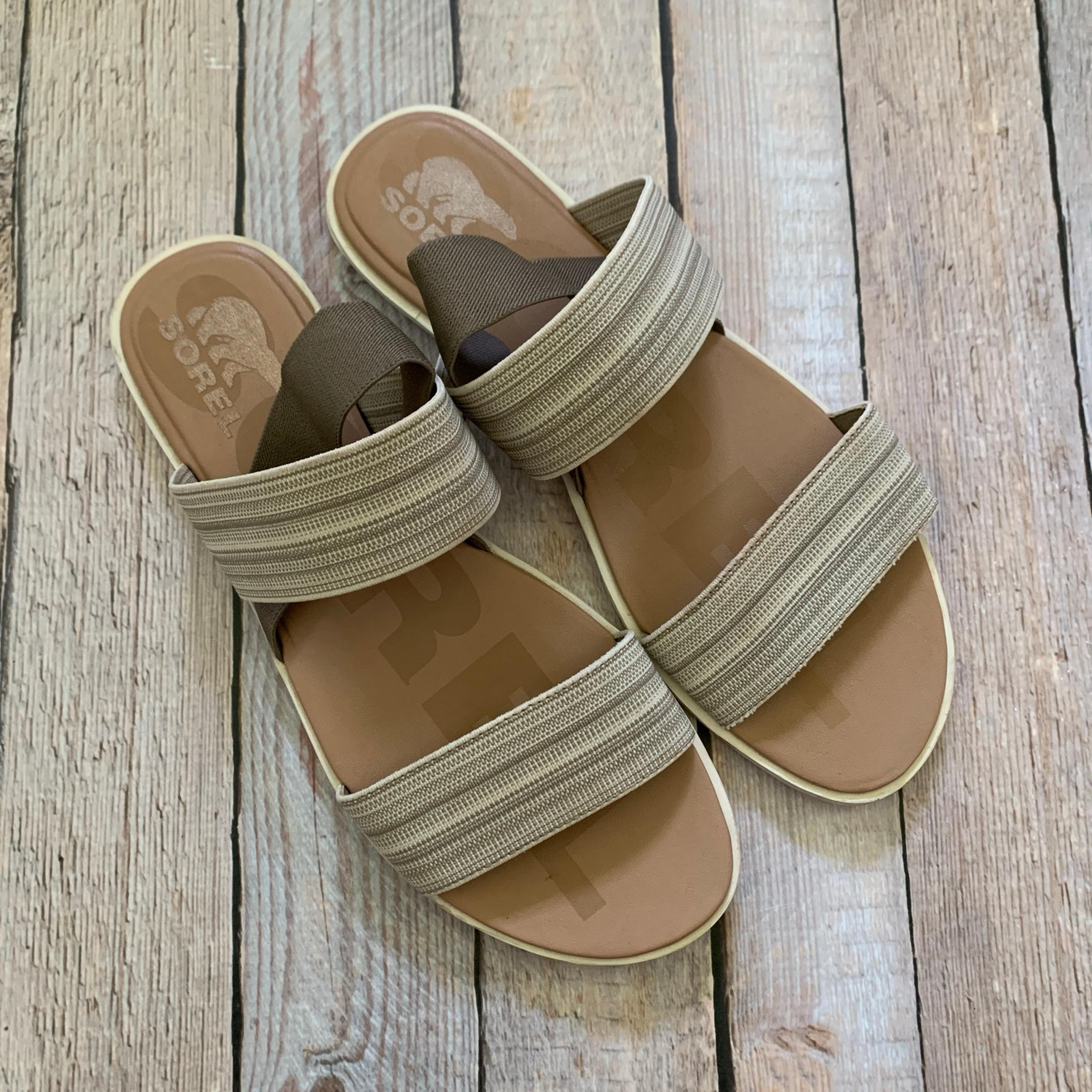 sorel Ella ll striped sandal elastic straps double size 11