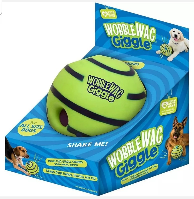 WOBBLE WAG GIGGLE BALL INTERACTIVE DOG TOY GIGGLE SOUNDS WHEN ROLLED NEW IN BOX