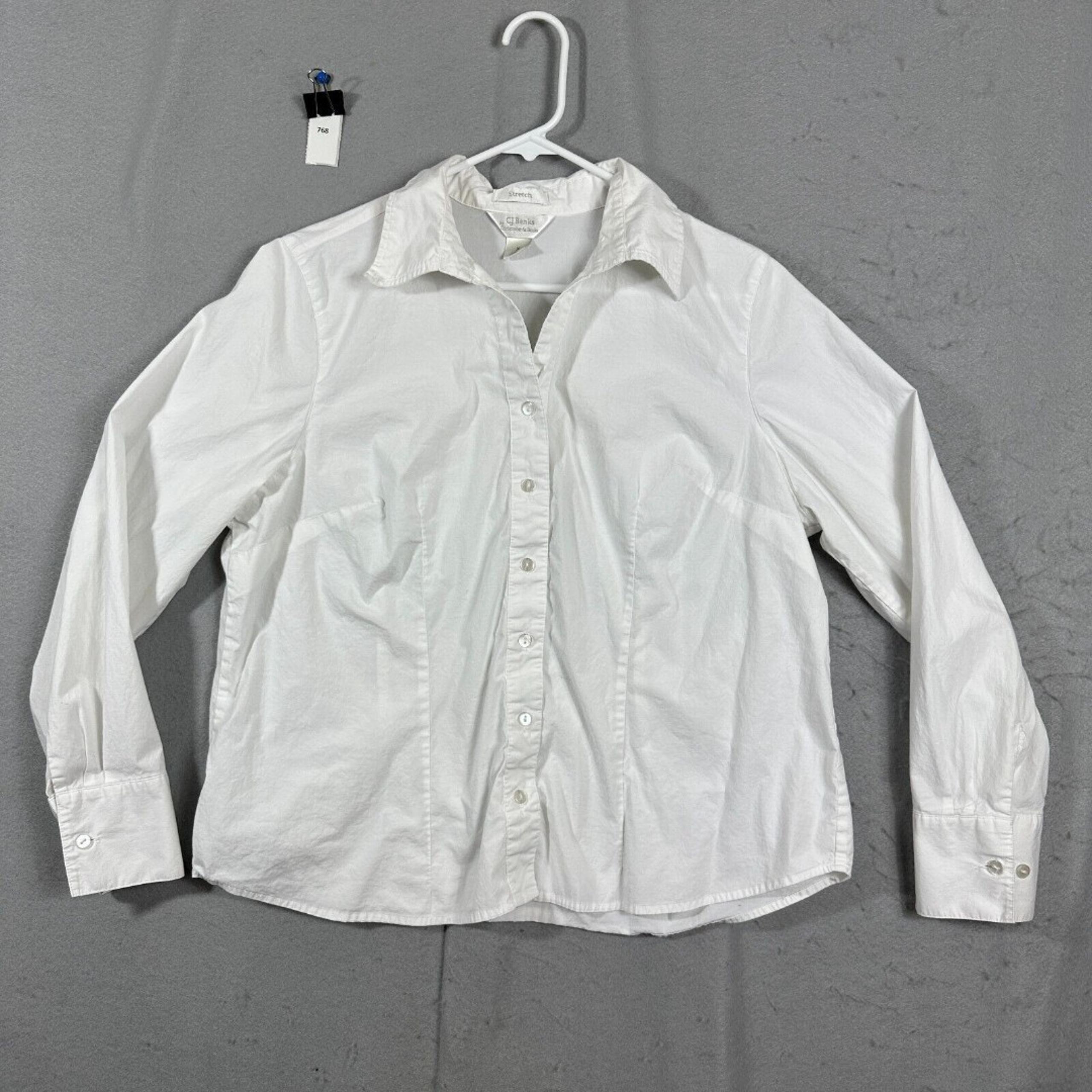 CJ Banks Womens Button Up Long Sleeve White Shirt Stretch Plus Size X