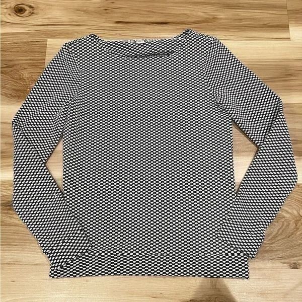 Reiss White & Black Long Sleeve Honeycomb Print Casual Top Women’s XS