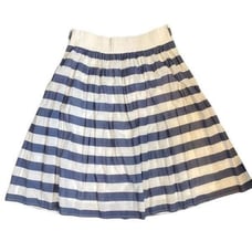 Remain Women's Navy & White Cotton Striped Satin Lined Full Skirt