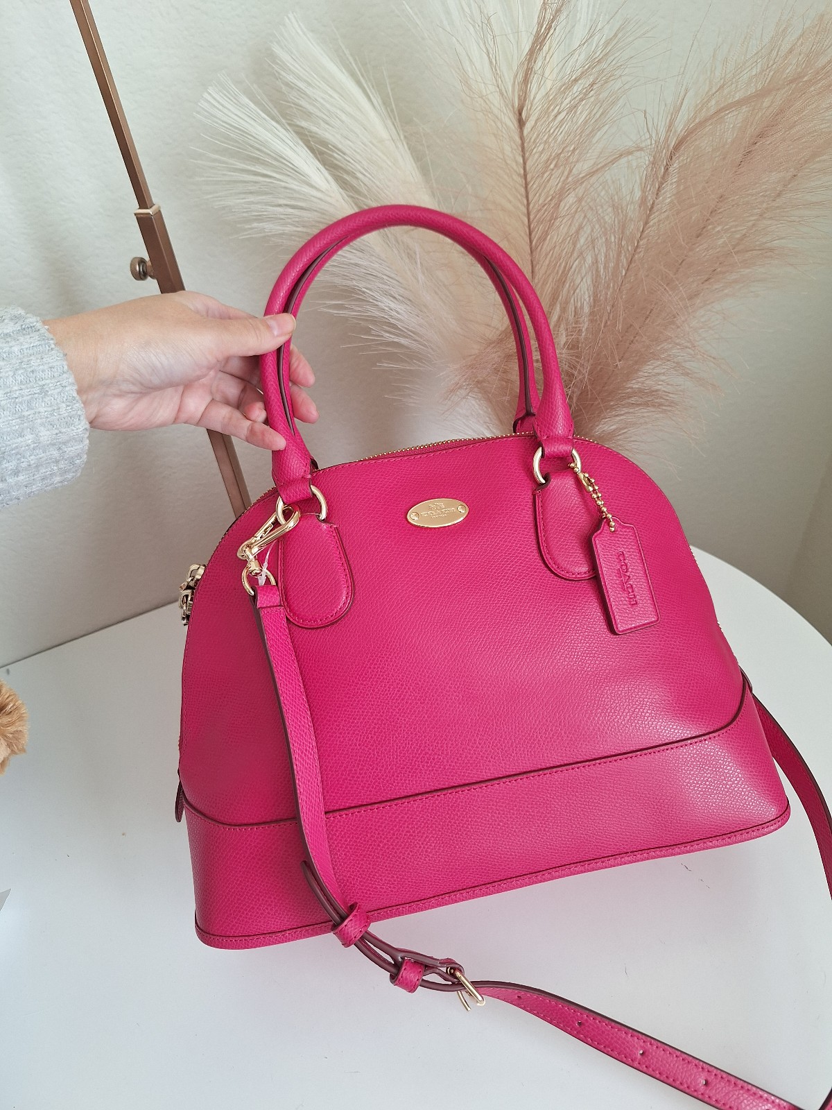 NWT COACH F33909 Crossgrain Cora Domed Medium Satchel Pink Ruby Retail 395.00