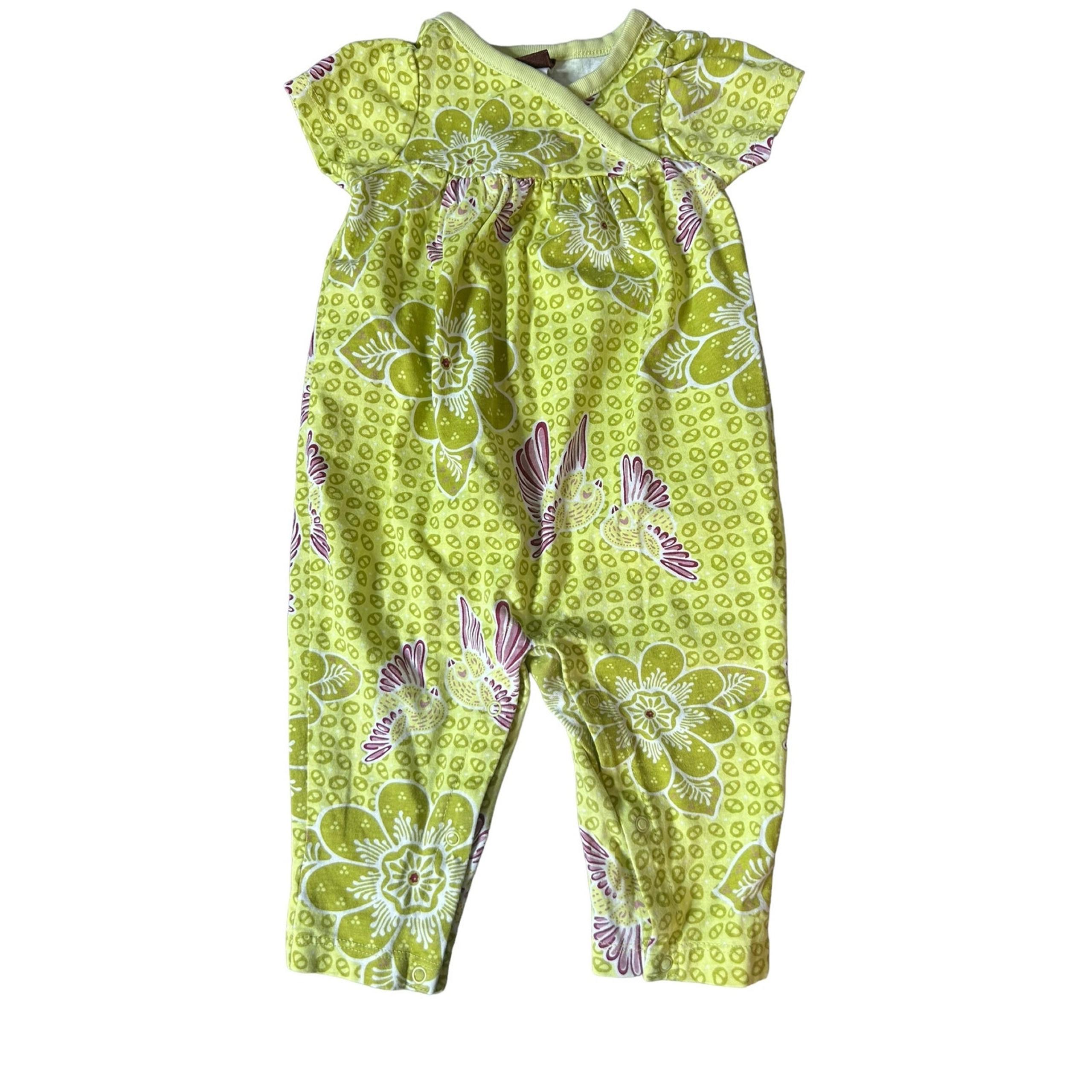 Tea Collection size 3-6 months green floral one piece romper longall girls