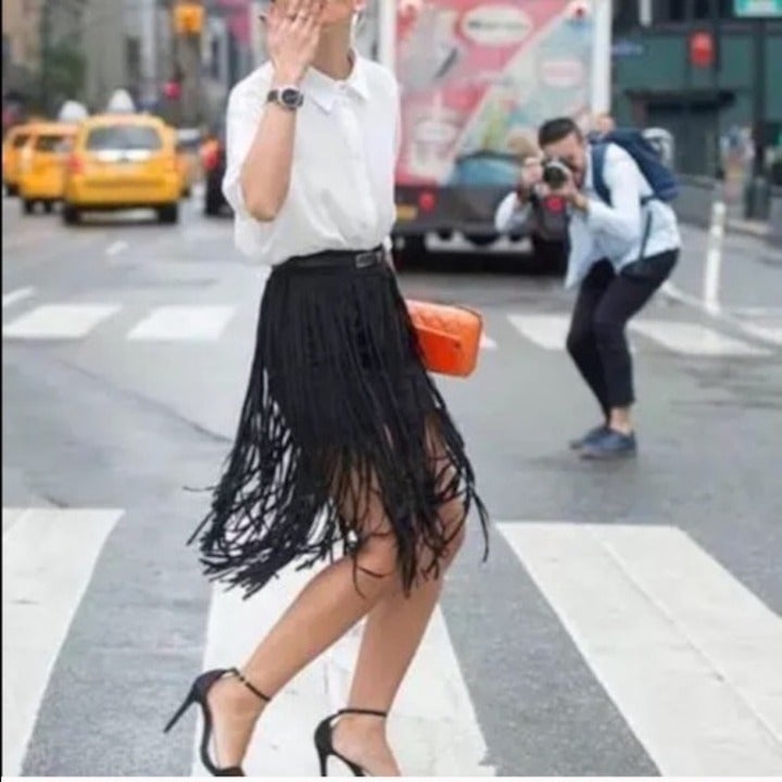 Zara Blogger Favorite Suede Fringe Skirt