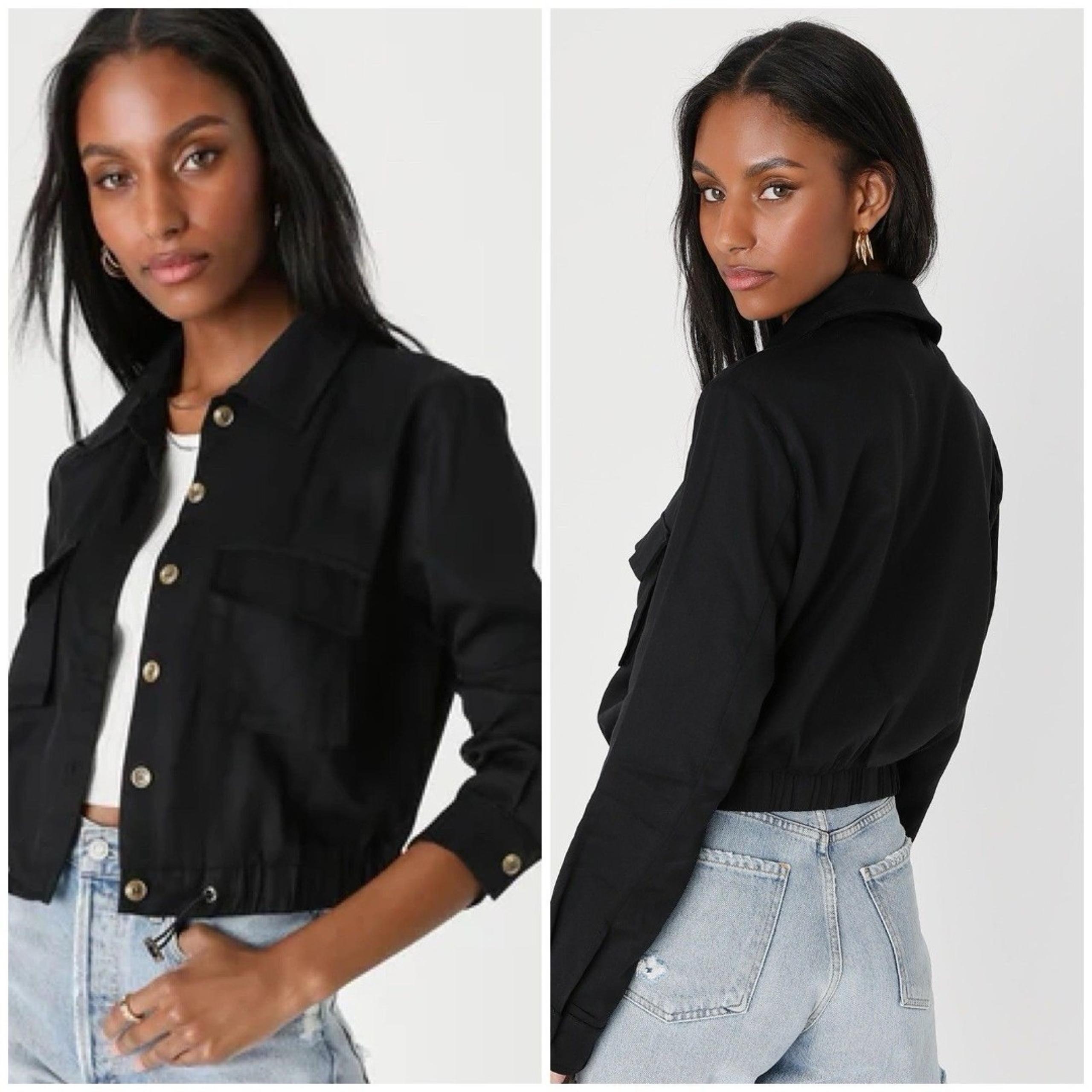 Lulus Eldora Utility Jacket Women's XS Black Cropped Elastic Waist Pockets