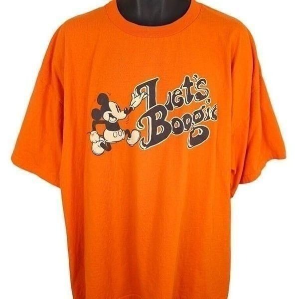 Vintage Mickey Mouse T Shirt Mens Size 3XL Orange Disney Main Street Lets Boogie