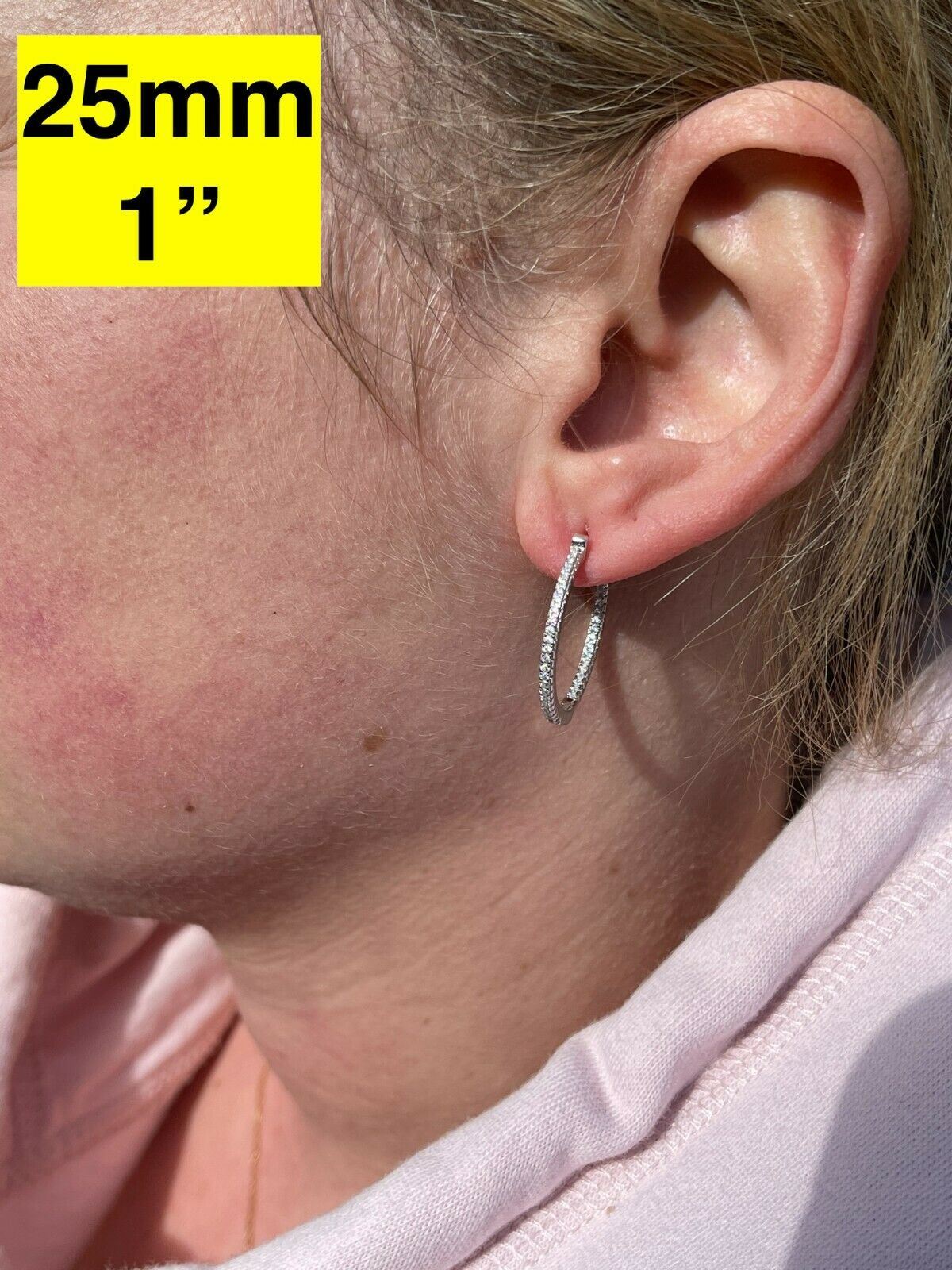 Iced Silver Endless Hoop Earrings 25mm