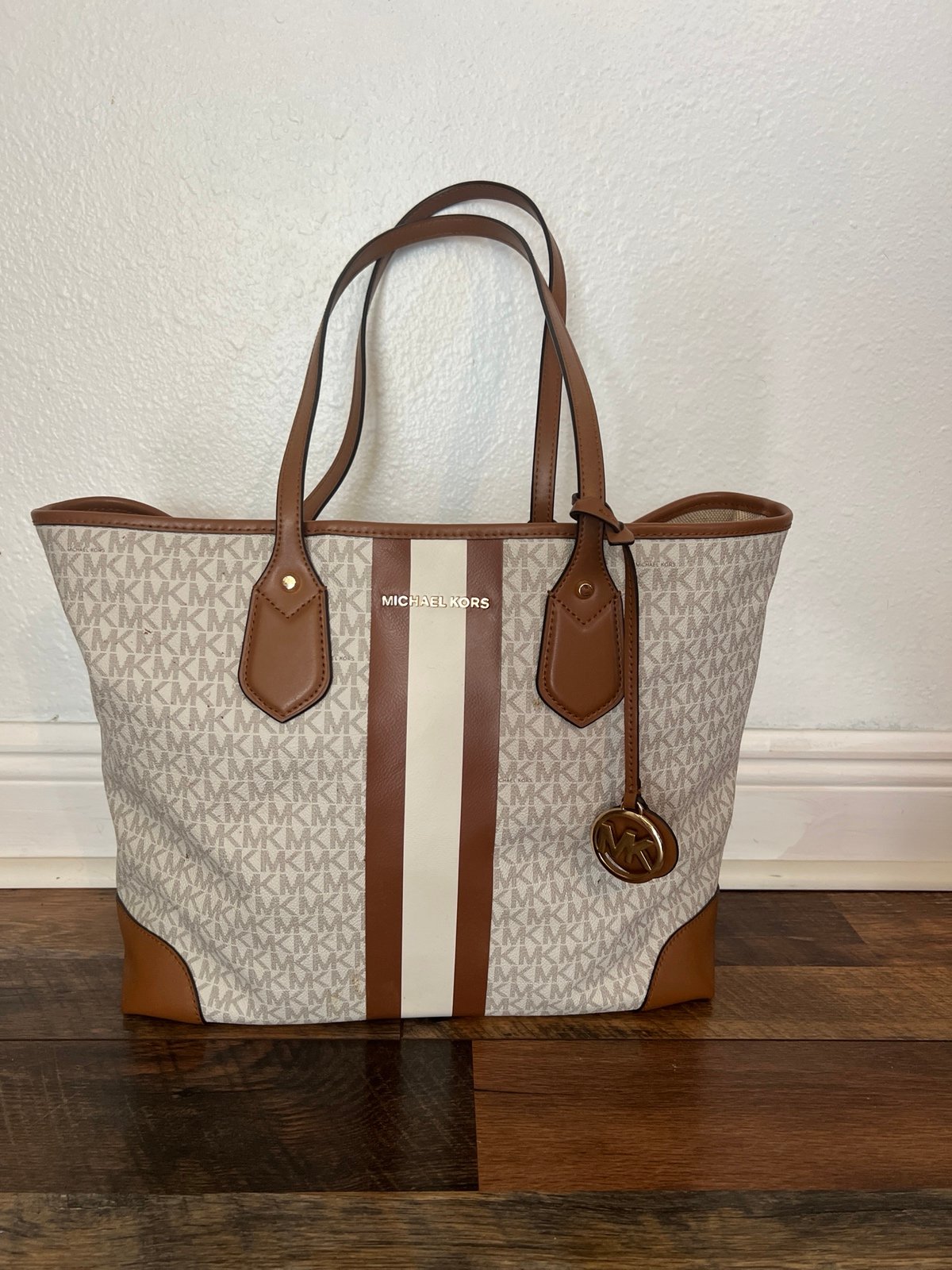 Michael Kors White/Multicolor Eva Stripe with Logo Leather/Coated Canvas