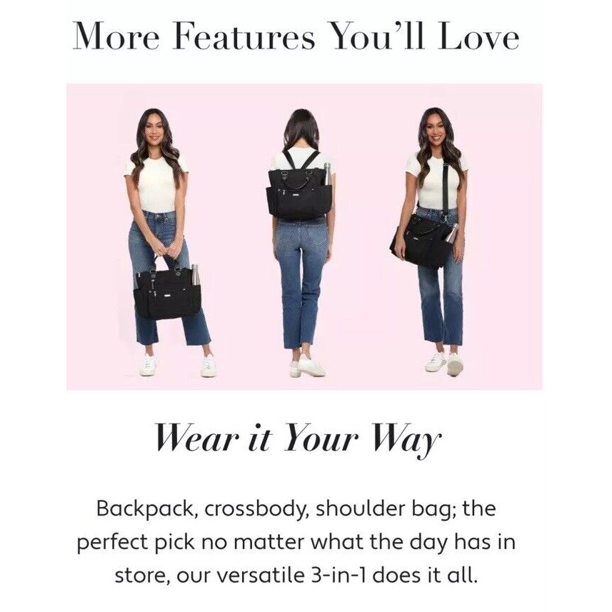 Baggallini 3-in-1 Convertible Backpack with RFID Phone Wristlet Black