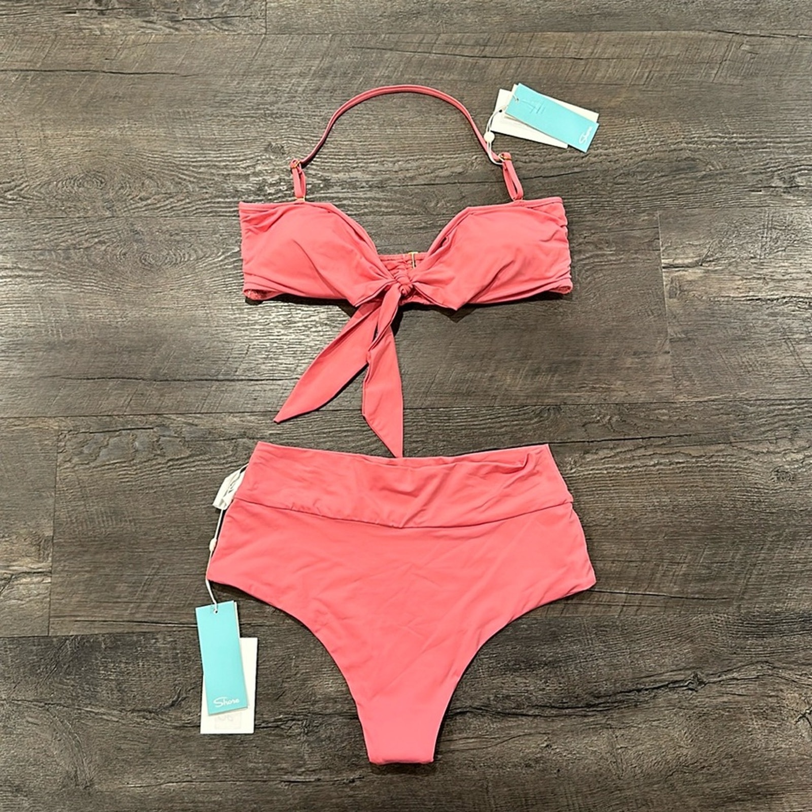 Shore XL Bubble Gum Pink Two-Piece Bandeau Tie Bikini