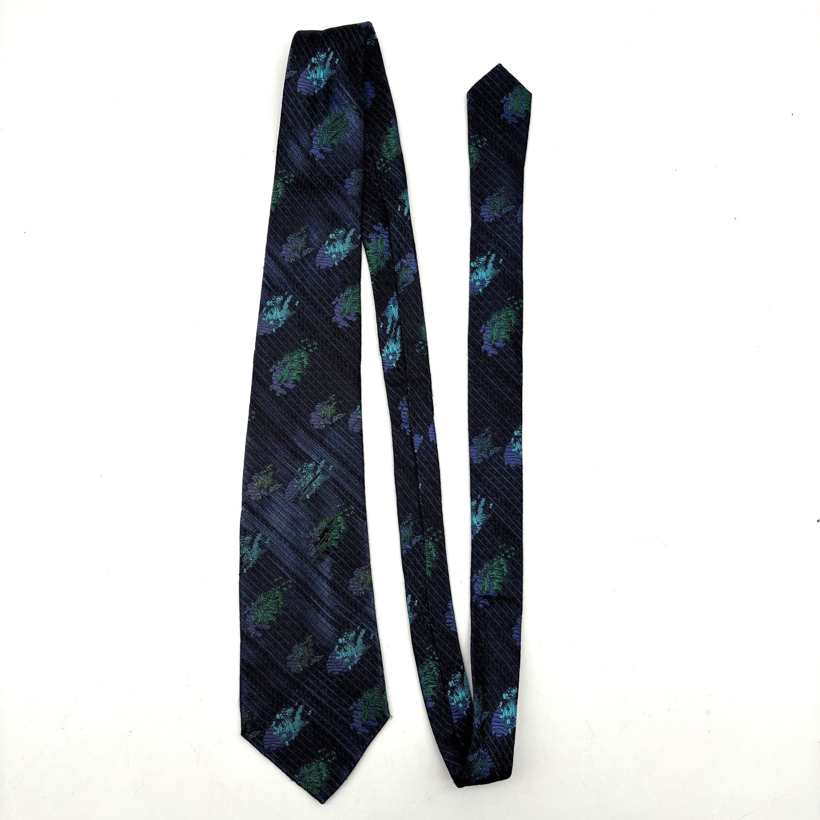 Vintage 80s Gianni Versace 100% Silk Navy Aqua Purple Textured Geometric Necktie