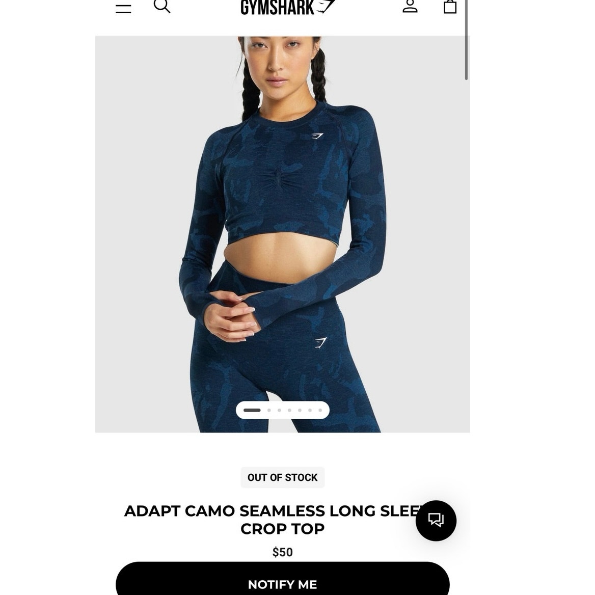 Gymshark Adapt Camo Seamless Long Sleeve Crop Top Size S