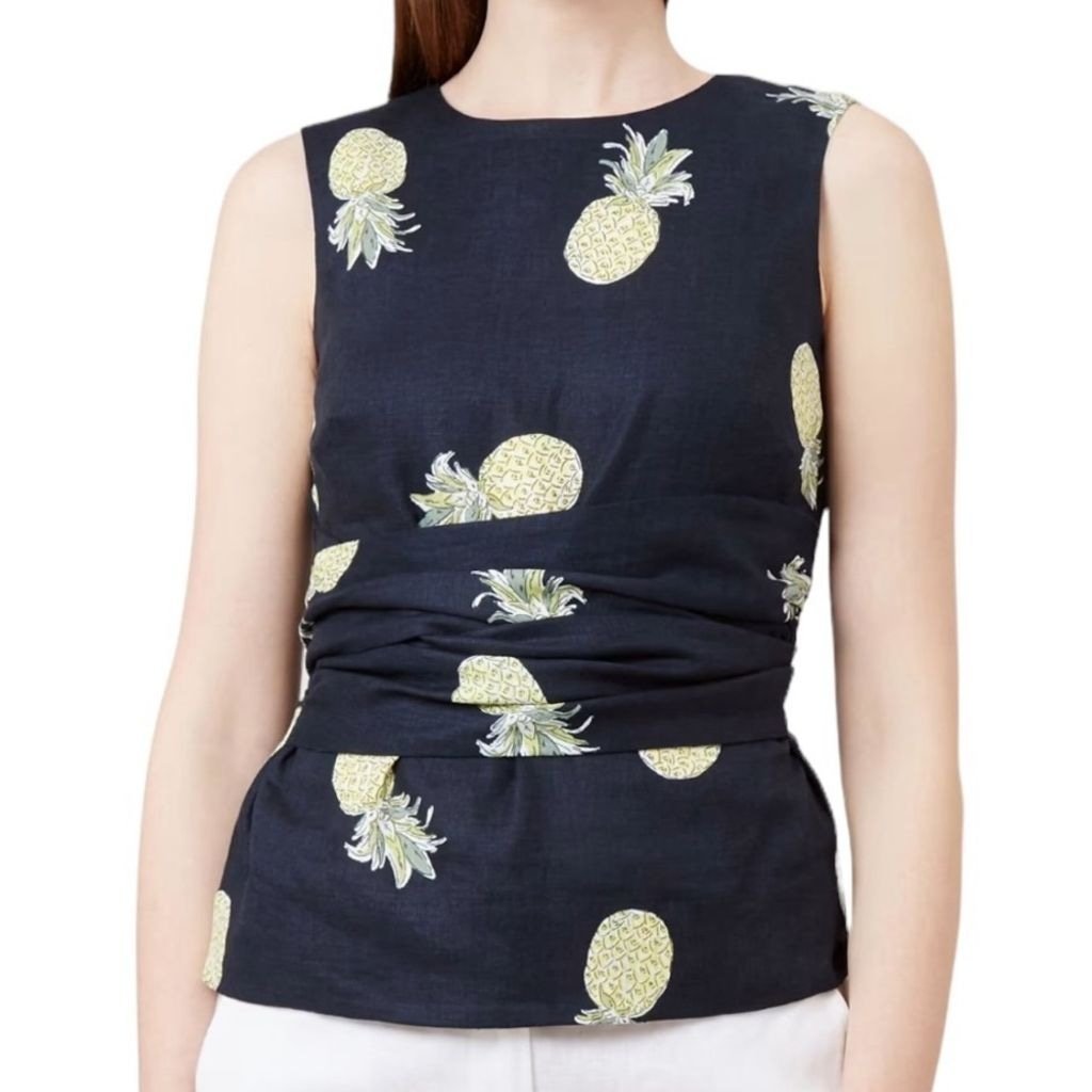 Hobbs London Anika Pineapple Linen Tie Sleeveless Blouse Top Sleeveless 12 NWT