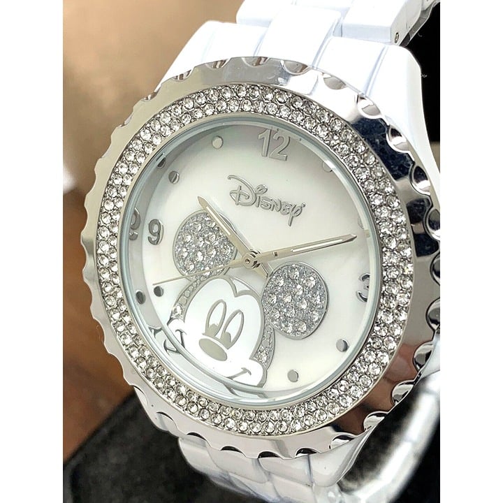 Disney Mickey Mouse Women's Watch White Dial Enamel Gemmed 41mm Quartz WDS000078
