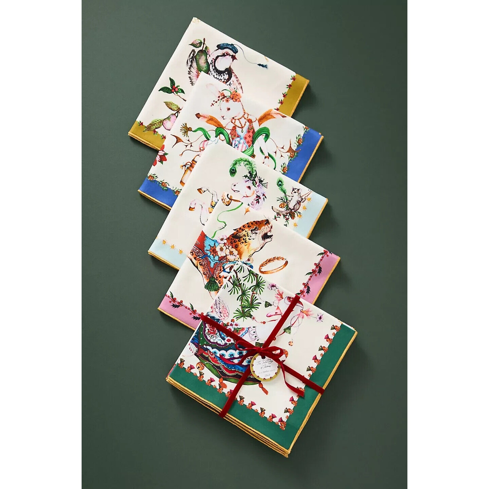 Anthropologie Phannapast Taychamaythakool 12 Days Christmas Napkins 18 x18 NEW