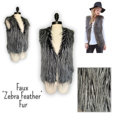 Forever 21 Faux Fur Vest Zebra Feather Apres Ski Bohemian Festival Fall Winter