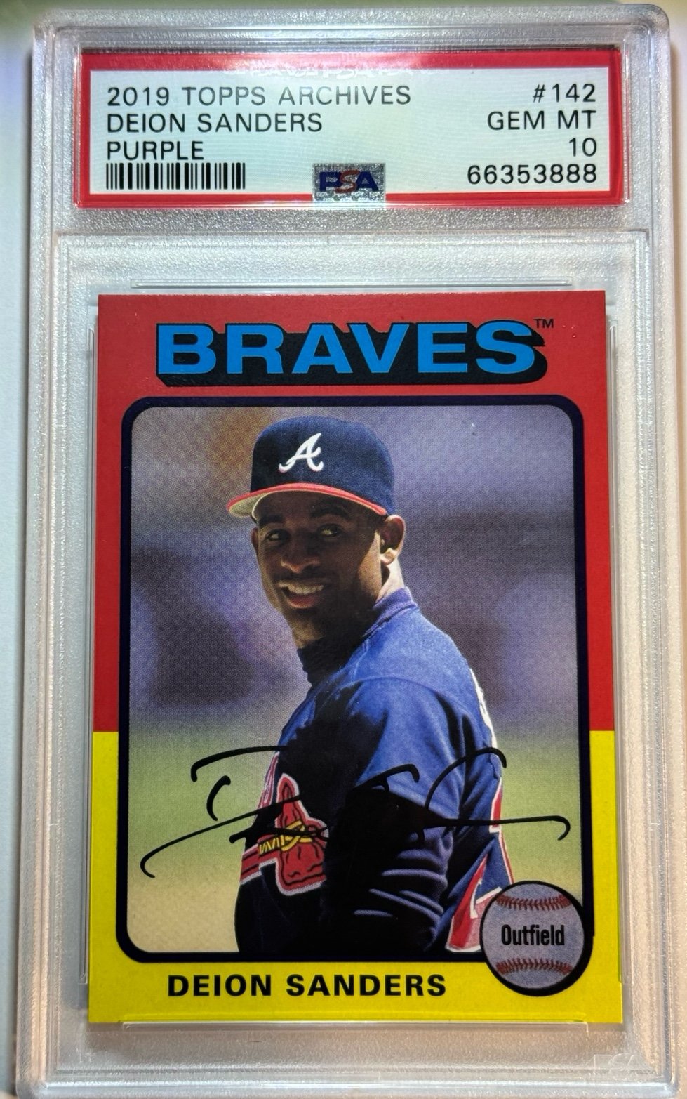 2019 TOPPS ARCHIVES #142 DEION SANDERS PURPLE PSA 10 POP 1