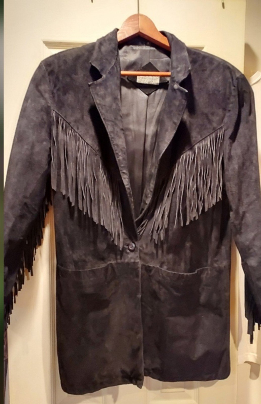 Adam Douglass Vintage Leather Black Suede Fringe Cowgirl Western Hippie Jacket