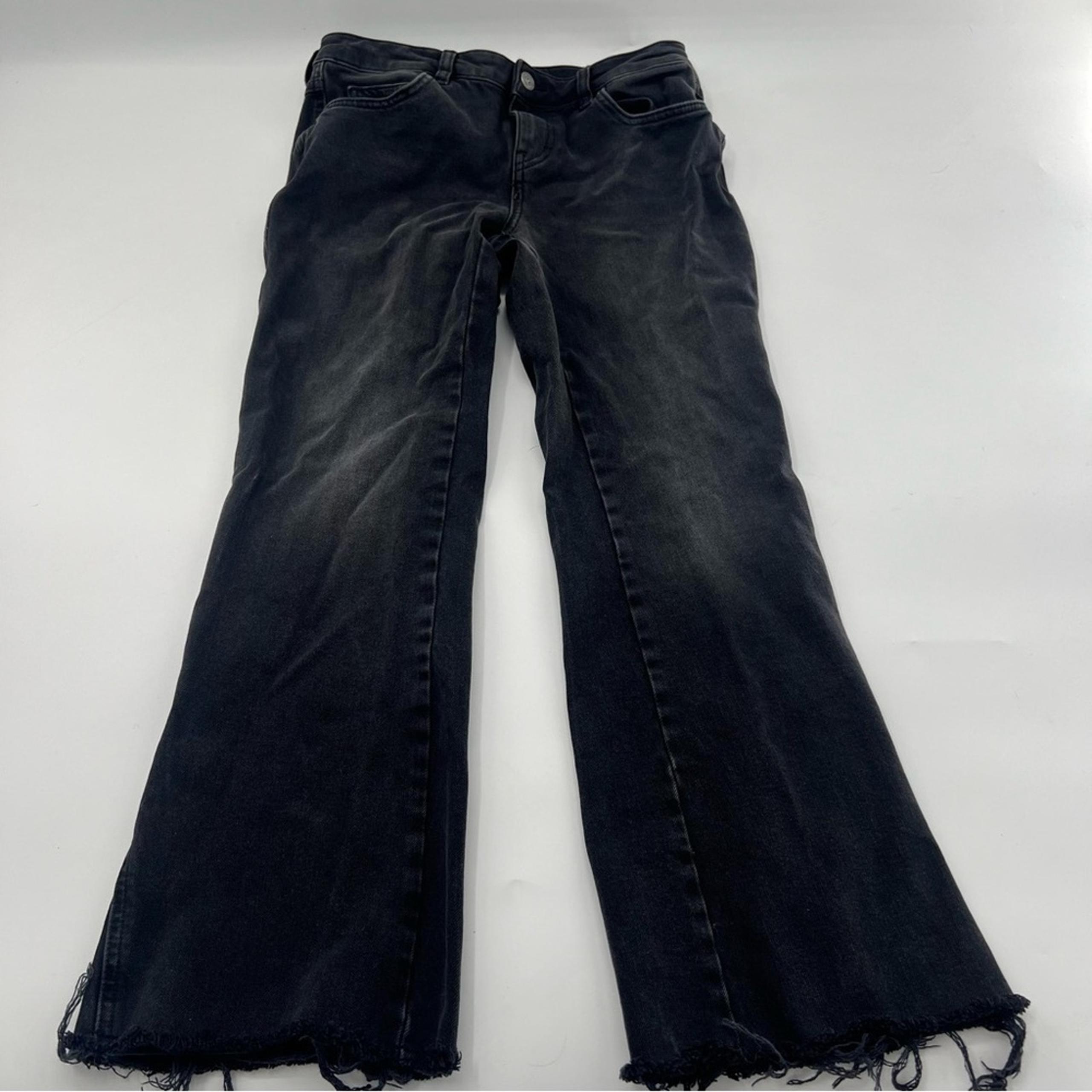 Free People Black Flare Jeans High Rise Raw Hem