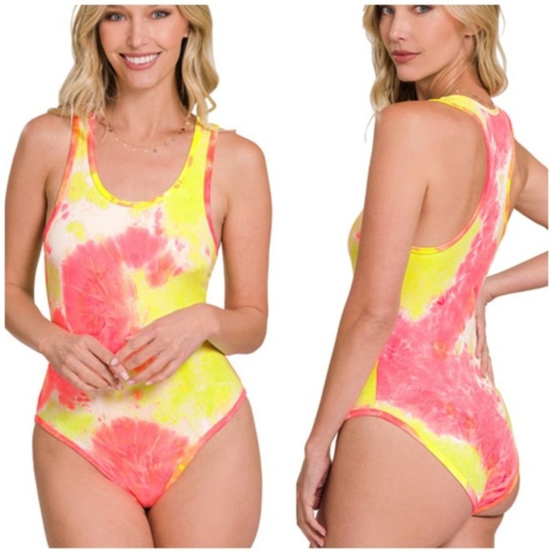 NEW! Zenana Brushed Tie Dye Racerback Tank Bodysuit