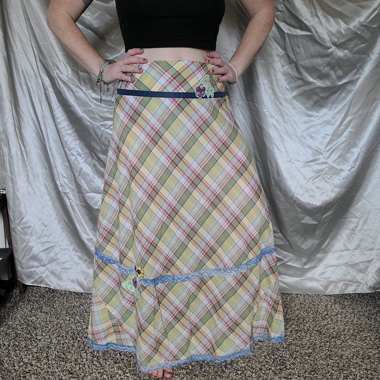Y2k Free People Plaid Prairie Skirt