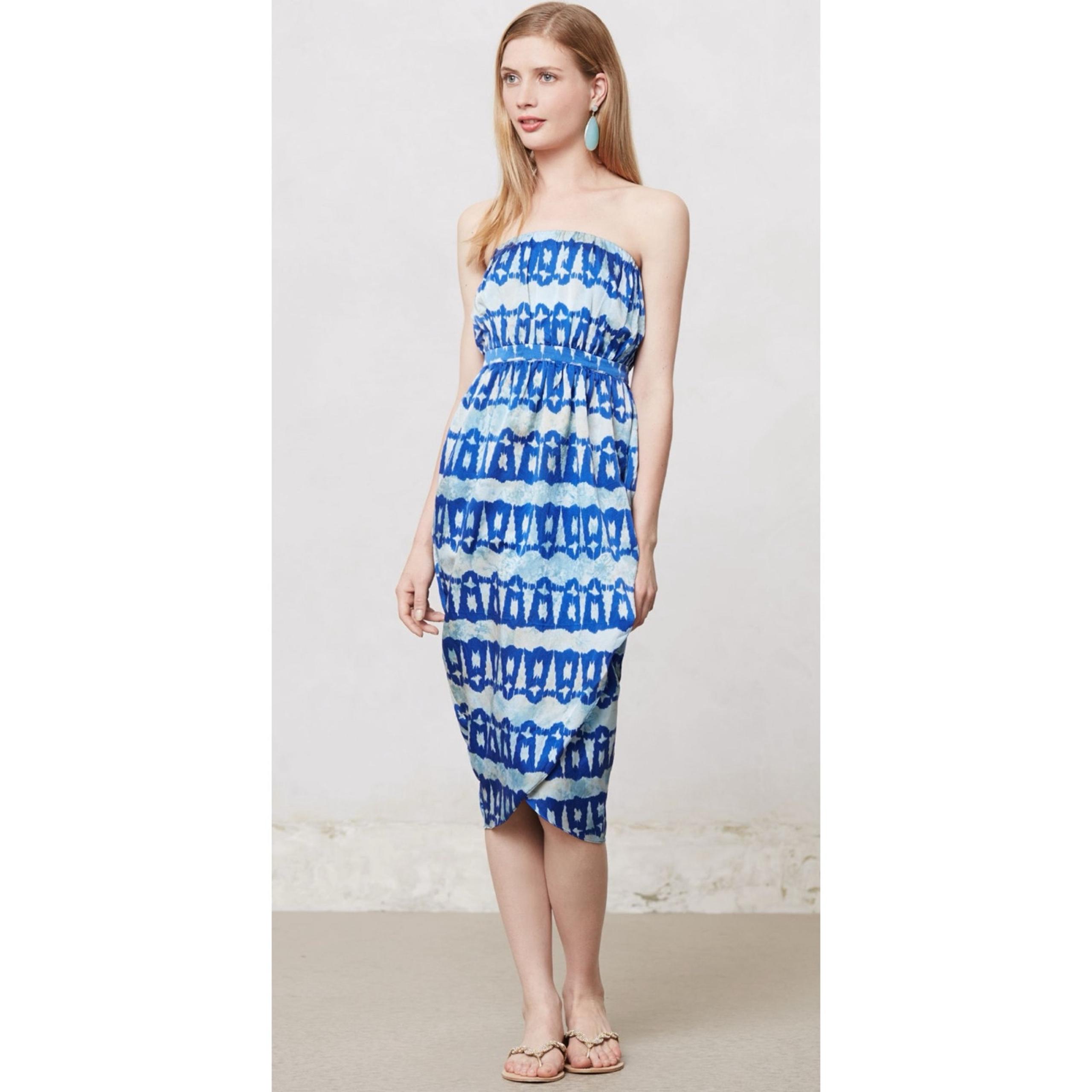 Anthropologie Andree DeLair Cordelia Strapless Batik Midi Dress XS