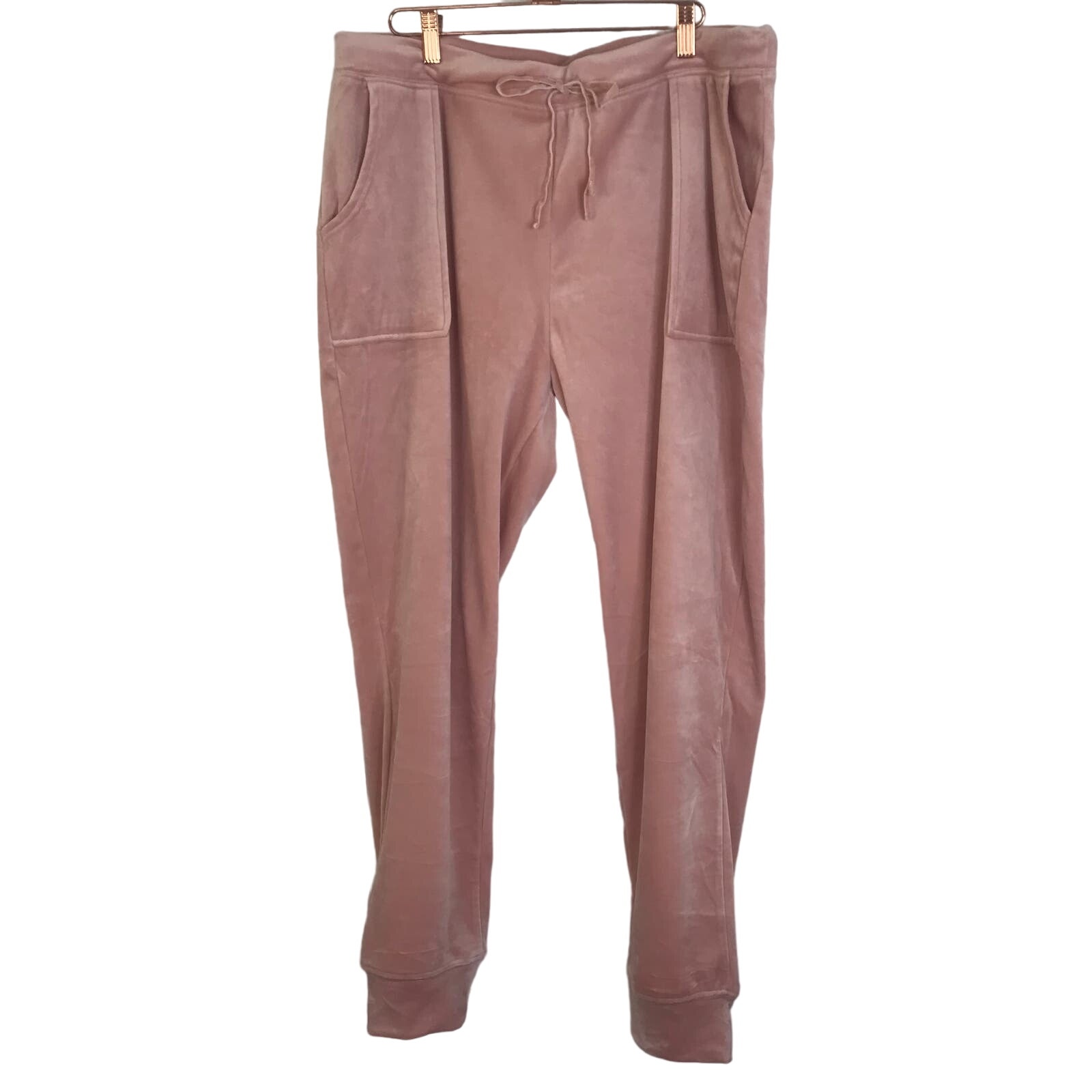 House of Harlow 1960 Pink Velour Jogger Pants with Drawsting Waist SZ XL
