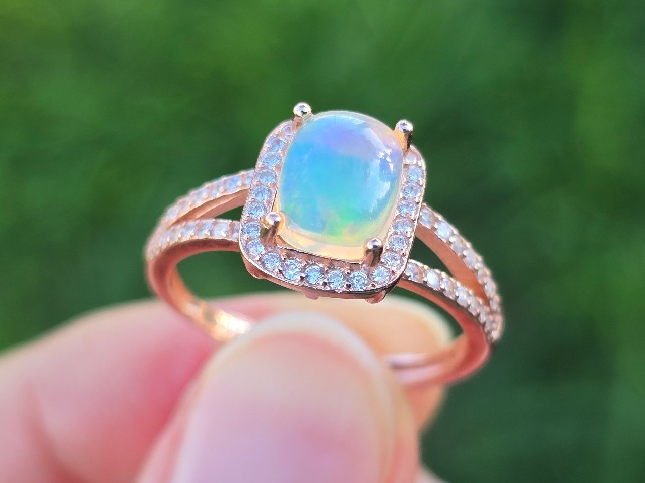 natural Opal rose gold filled fine 925 sterling silver cz ring adjustable size