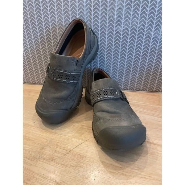Keen Kaci II Shoes Womens Gray Leather Slip On Mule Driving 1020486