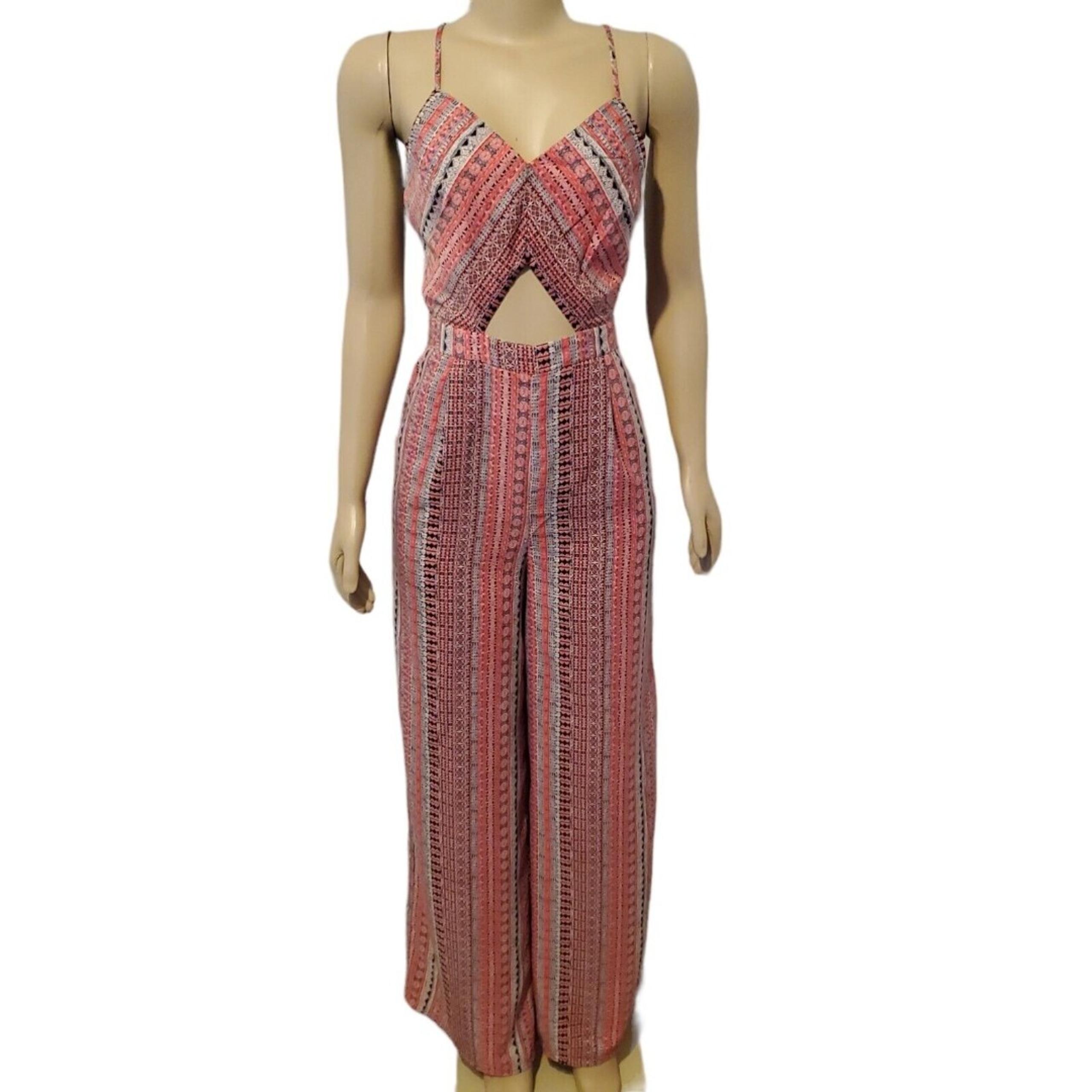 Hommage Los Angeles Women's Jumpsuit Size Medium Pink Black Wide Leg Geometric