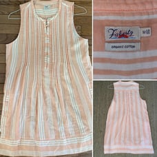 Faherty Isha Organic Linen Dress Peach Stripe Sleeveless MED EUC