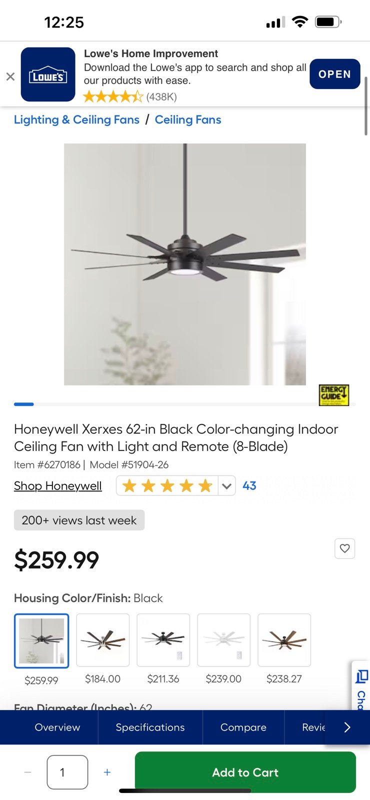 Honeywell ceiling fan with light