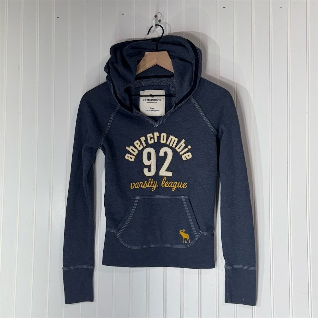 Abercrombie Varsity League 92 Navy Hoodie Youth Large Women’s XS-S Retro Y2K