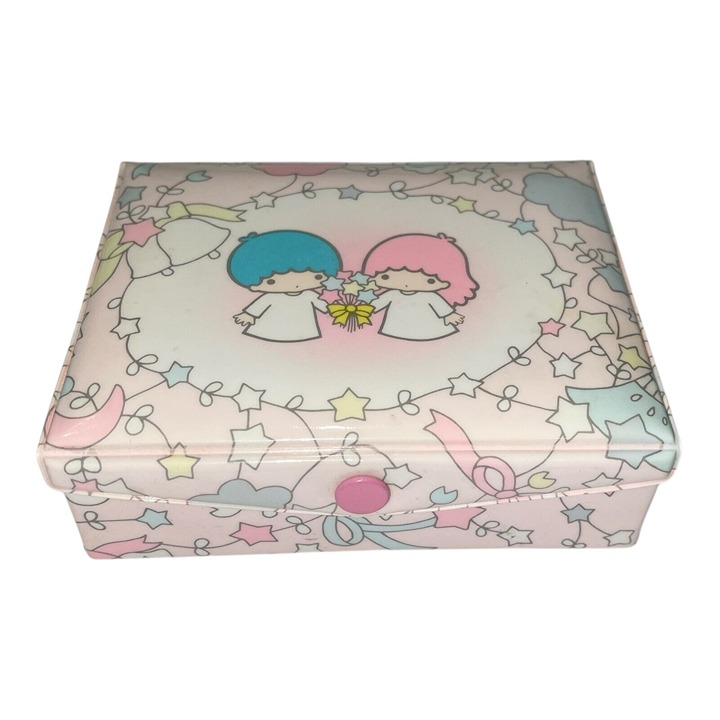 Vintage Sanrio Little Twin Stars Box Case Rare Jewelry Trinket Vinyl Mirror