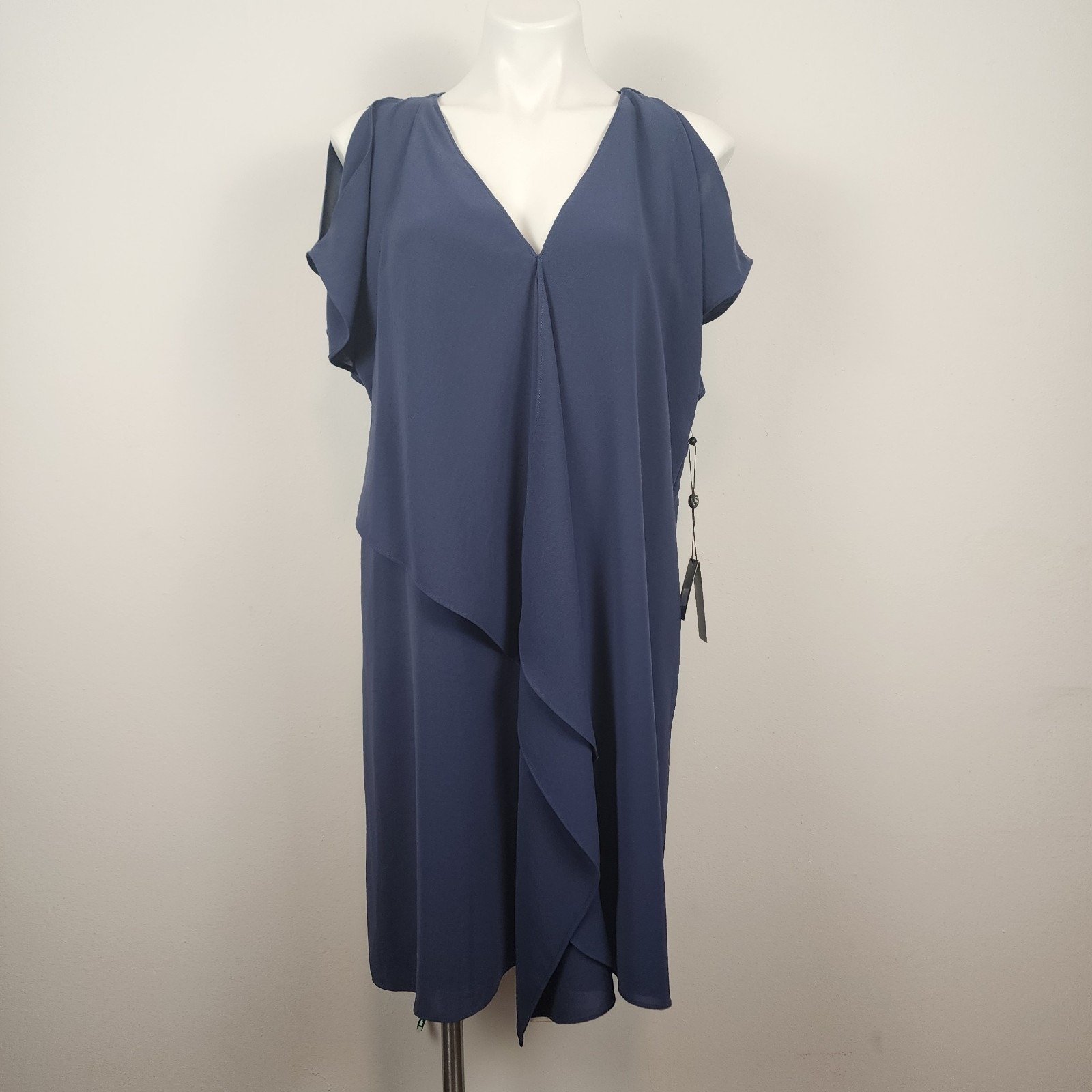 Adrianna Papell NWT Cold Shoulder Asymmetric Drape Navy Blue Dress Women's 12