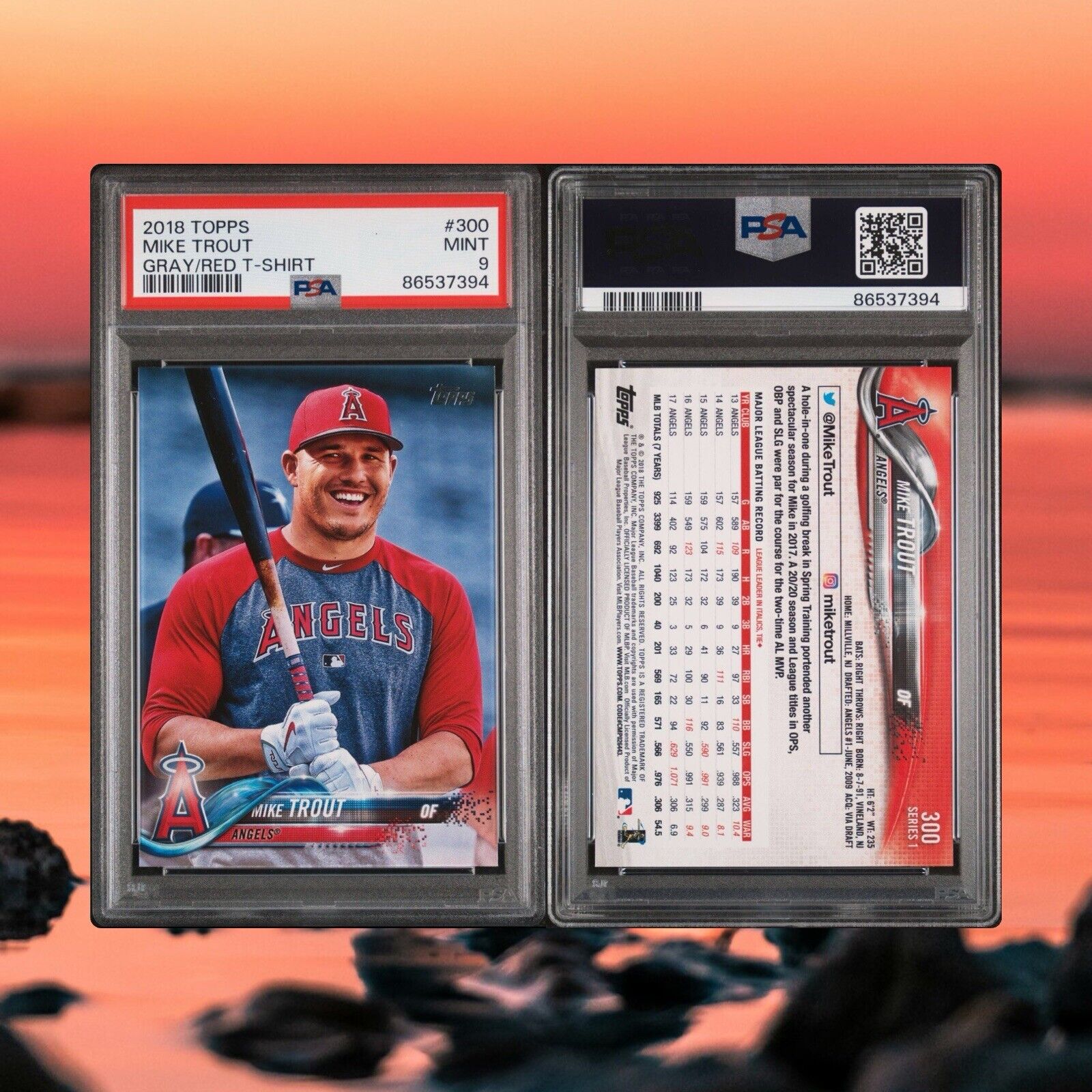 2018 Topps #300 Mike Trout SP Variation Warm Up PSA 9