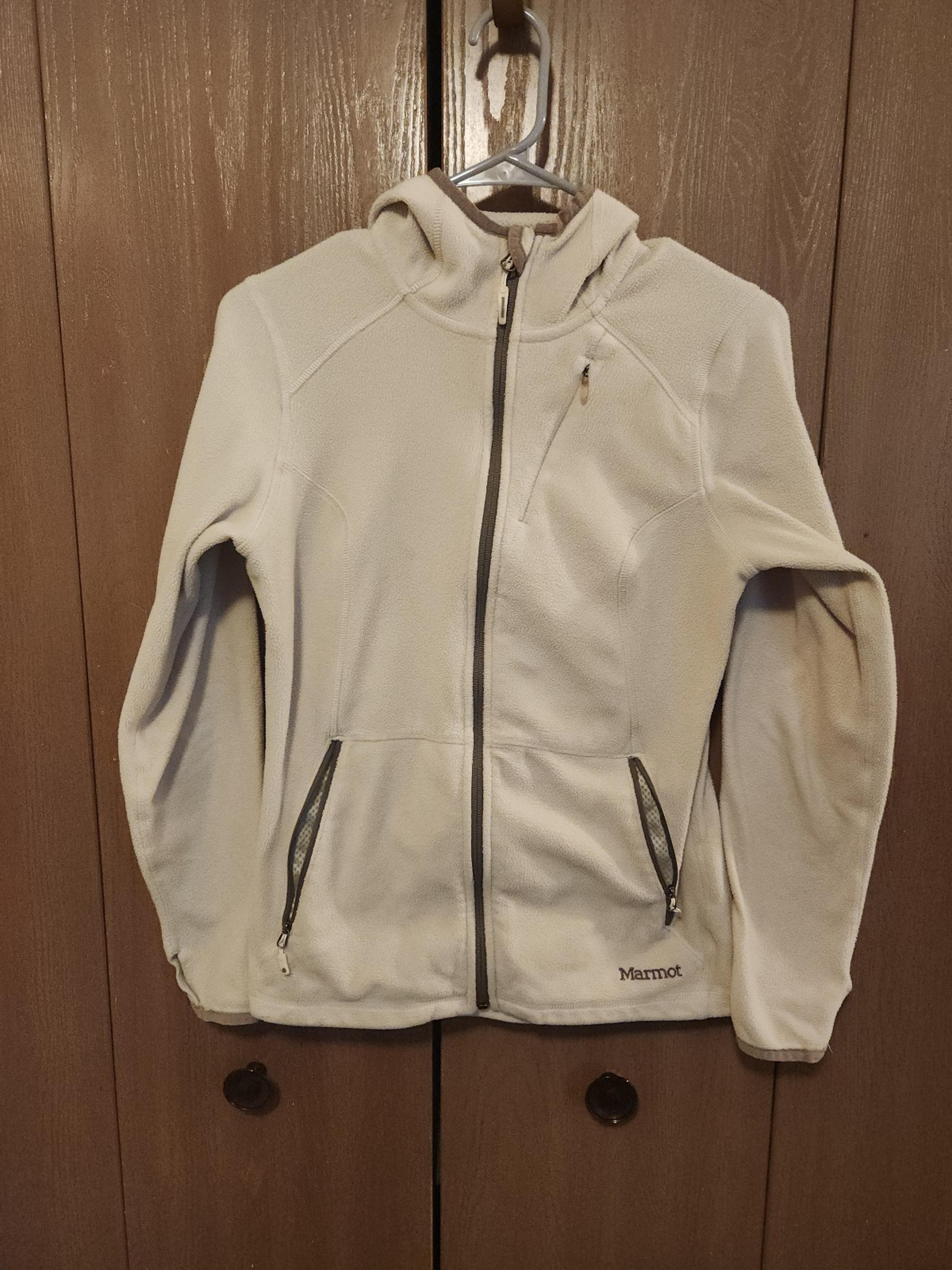 Marmot Polartec Tan Beige Hooded Full Zip Fleece Hiking Jacket Women’s Sz Medium
