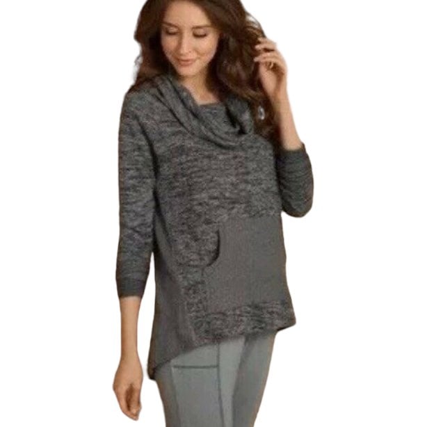 SOFT SURROUNDINGS Space-Dye and Waffle Knit Cowl-Neck Top size Medium