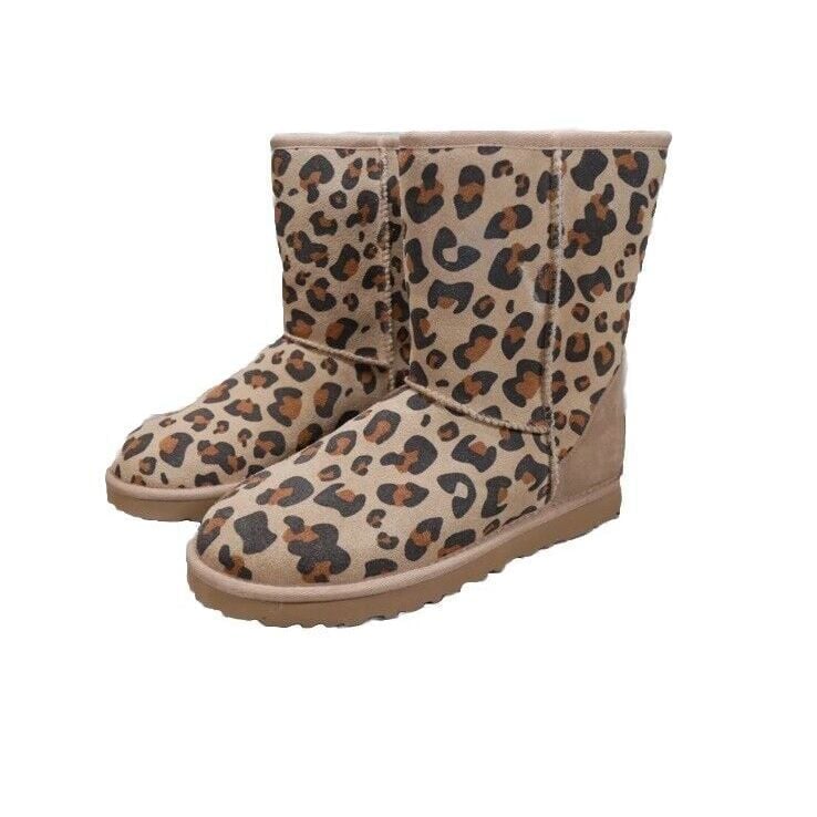 UGG Classic Short II Leopard Print Suede Wool Lined Boots 1138493 Women's 6 NWOB