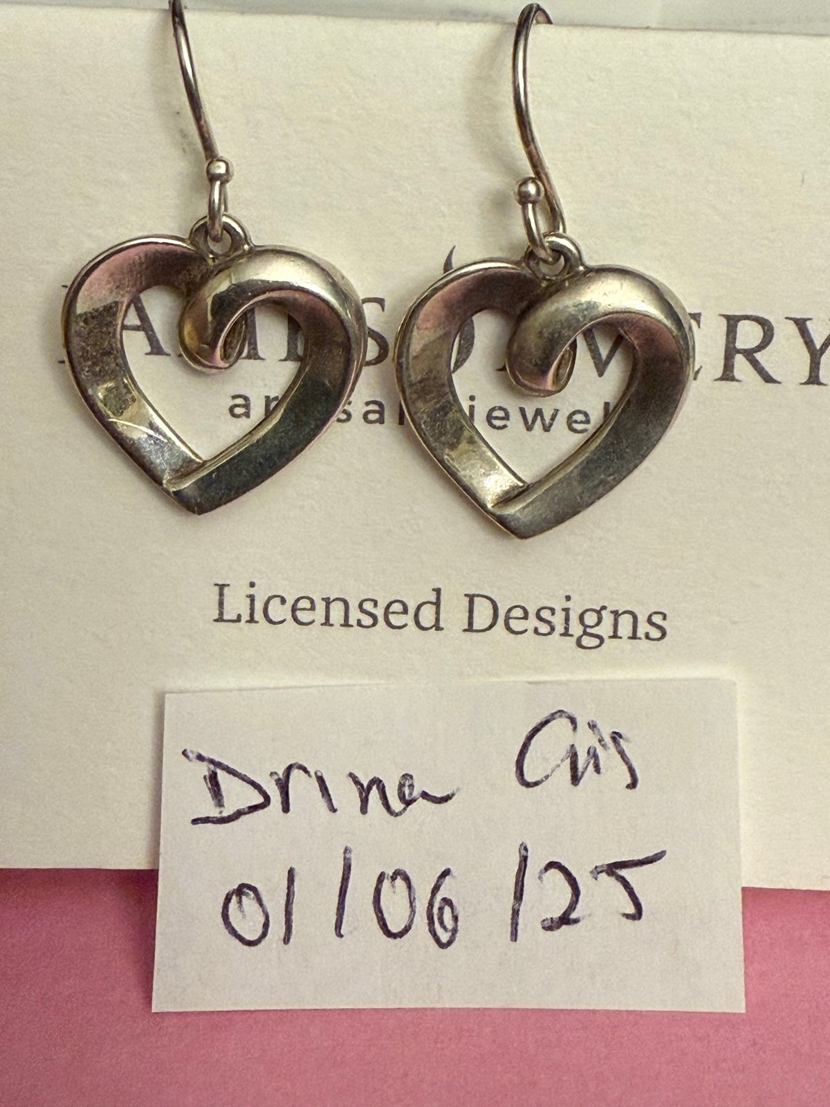 James Avery Retired Silver Vintage Ribbon Heart Dangle Earrings