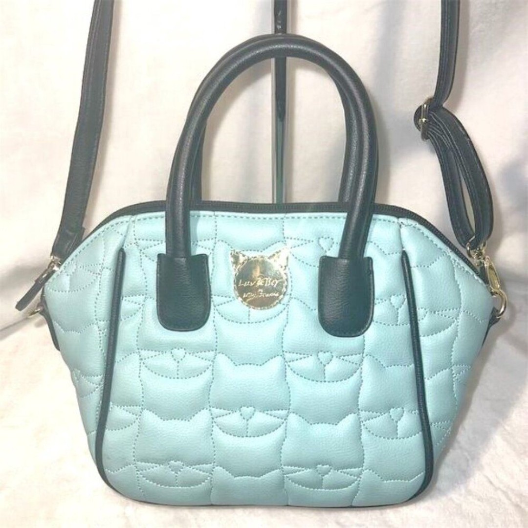 Betsey Johnson Luv Betsey Quilted Cat Teal Top Handle Bag - Crossbody Strap