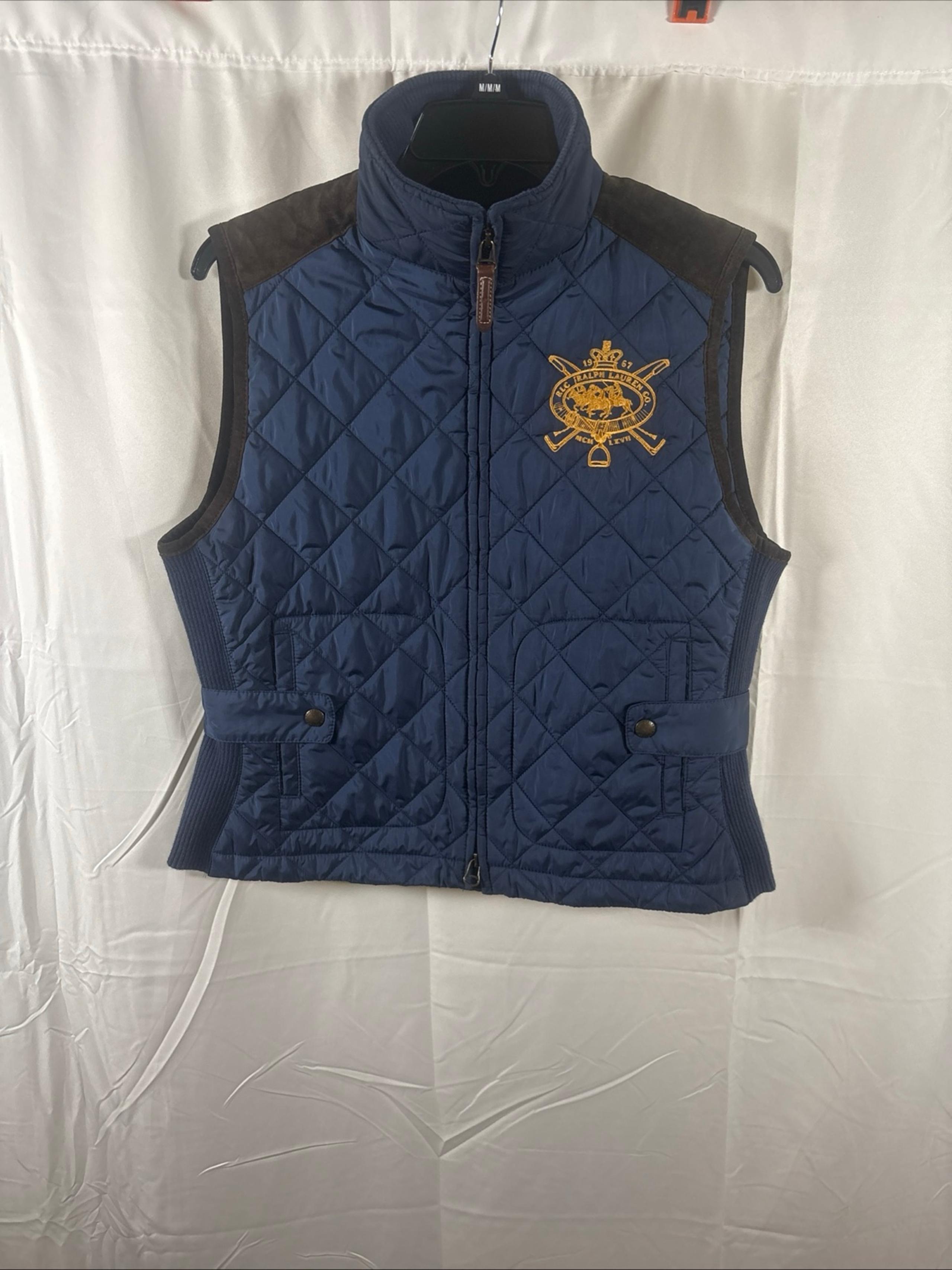 EEUC Women's Ralph Lauren Sport Quilted Navy Blue Vest w/ Crest Size Large