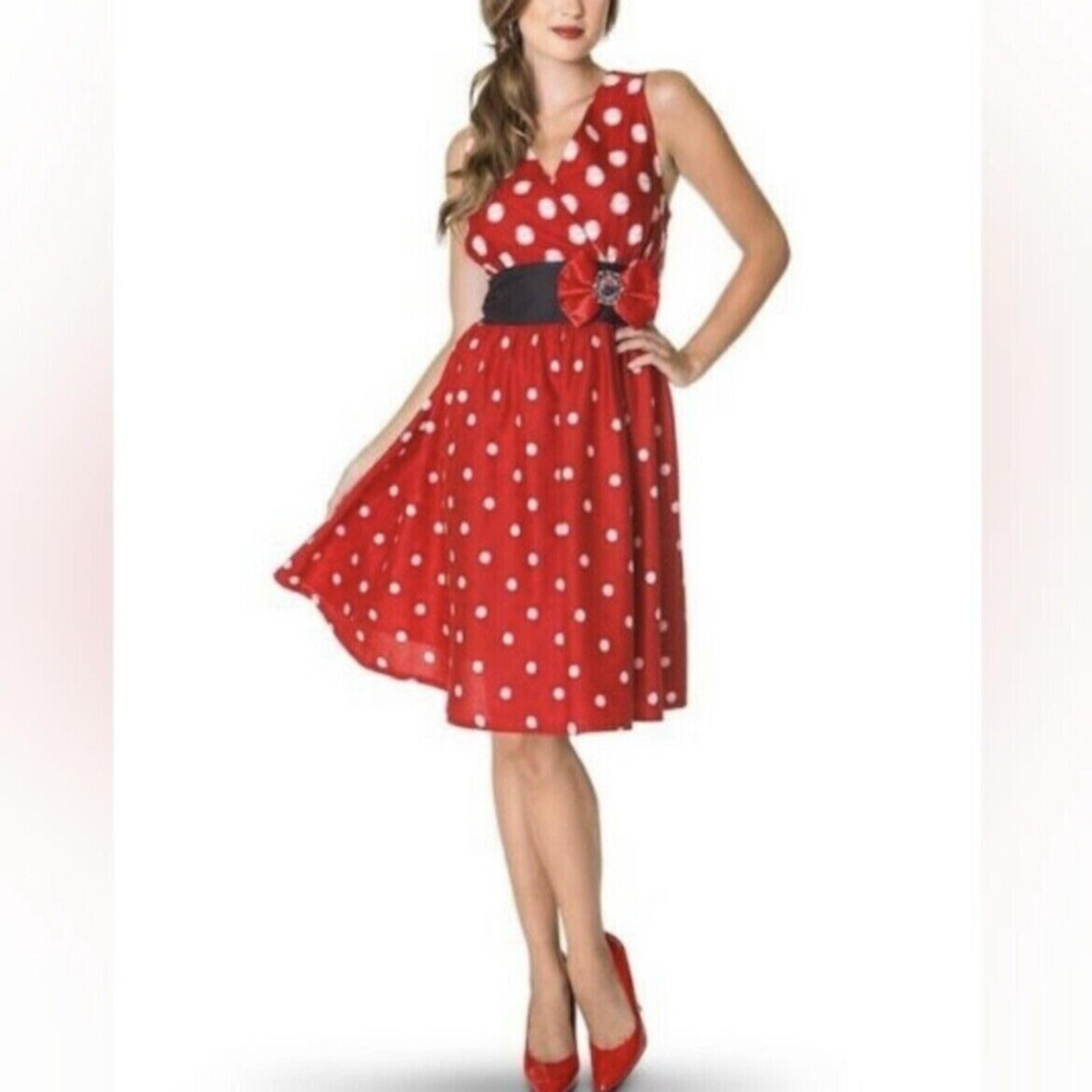 Disney Parks Dress Shop Minnie Mouse Red Polka Dots Bow Cameo Sleeveless SMALL