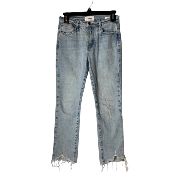 Frame Jeans Women 24 Blue Hemp Blend Bathe Chew Le High Straight Chewed Hem