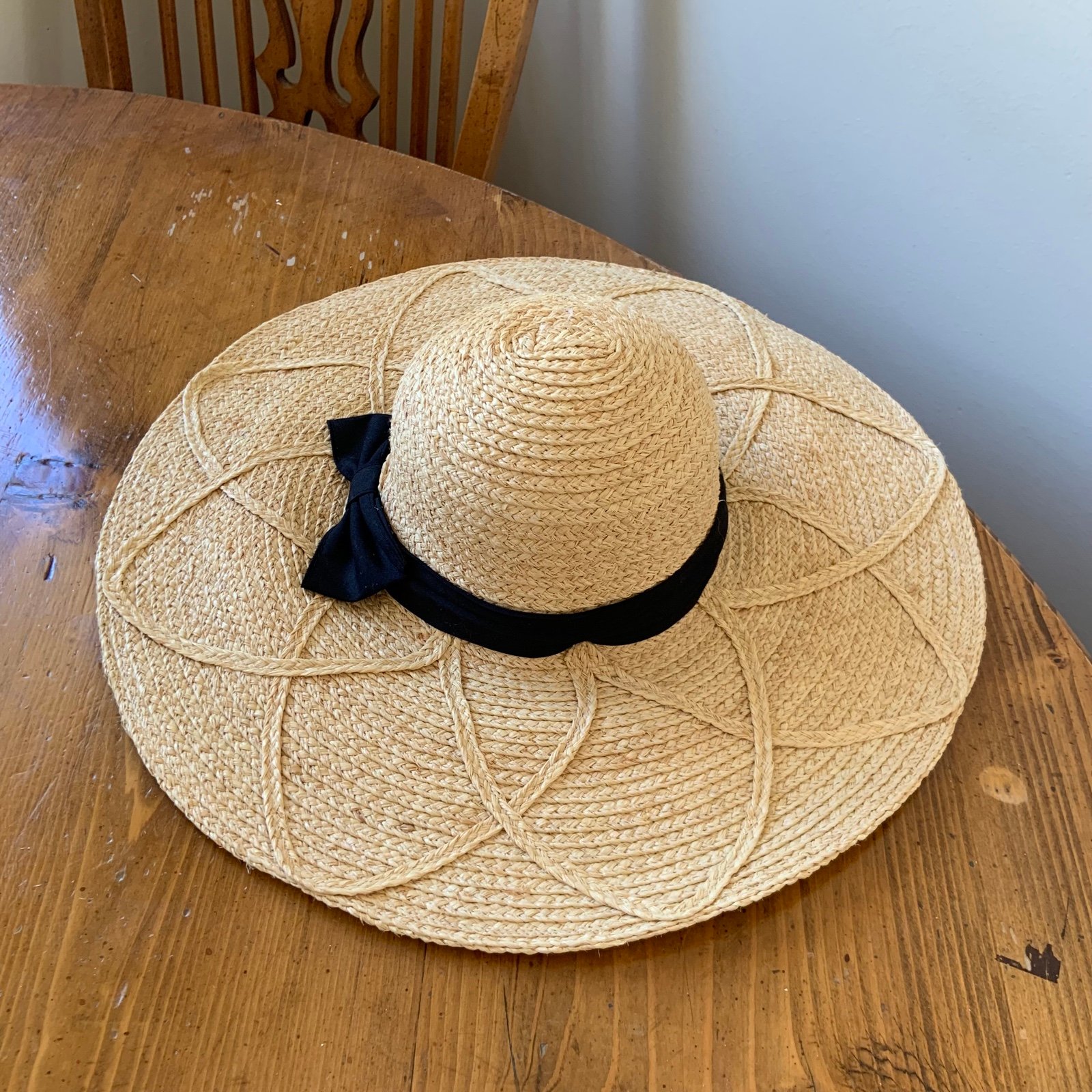 JHats Straw Floppy Sun Hat with Black Ribbon Band
