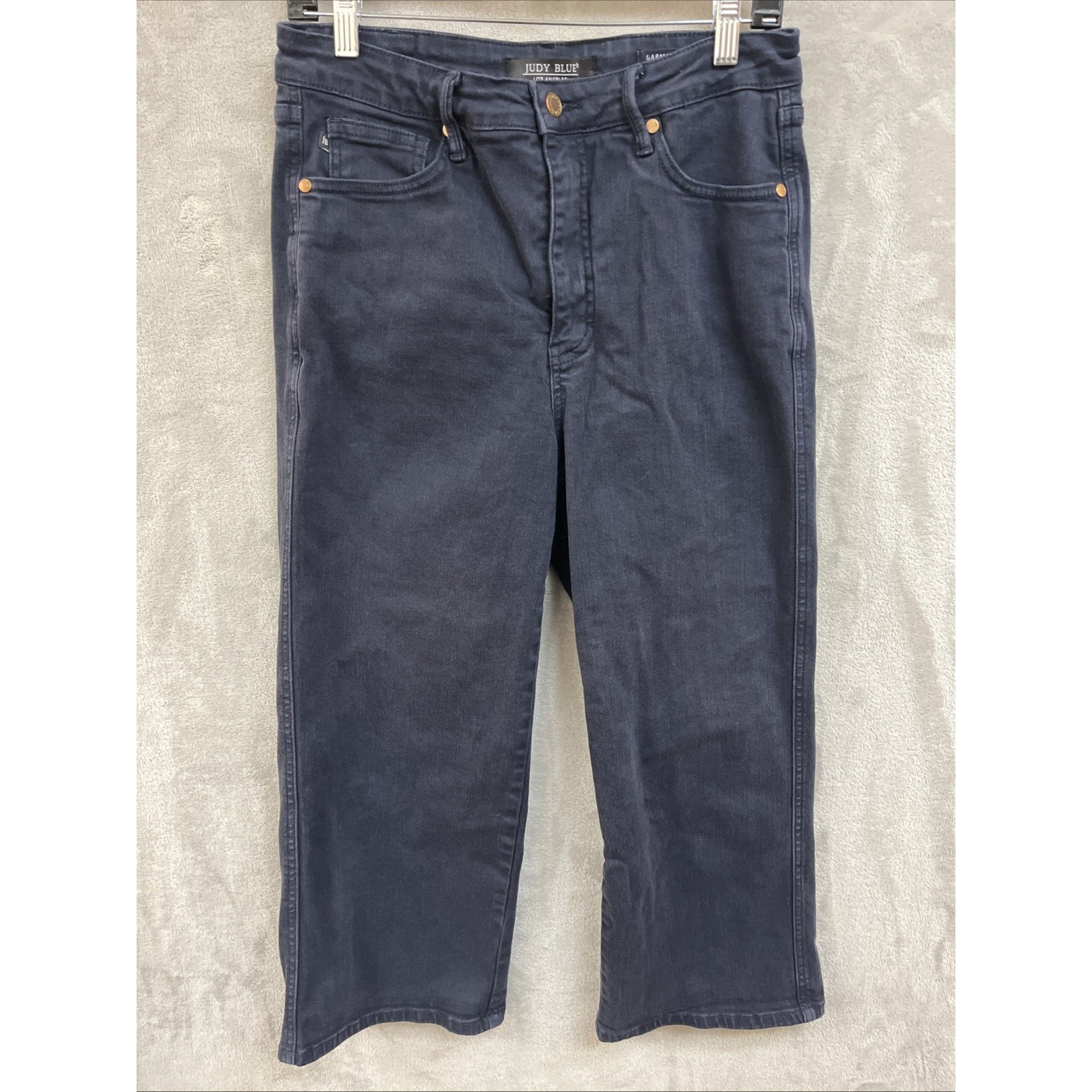 Judy Blue Wide Leg Jeans Sz 11 Garment Dyed Gray Cropped High Rise Denim