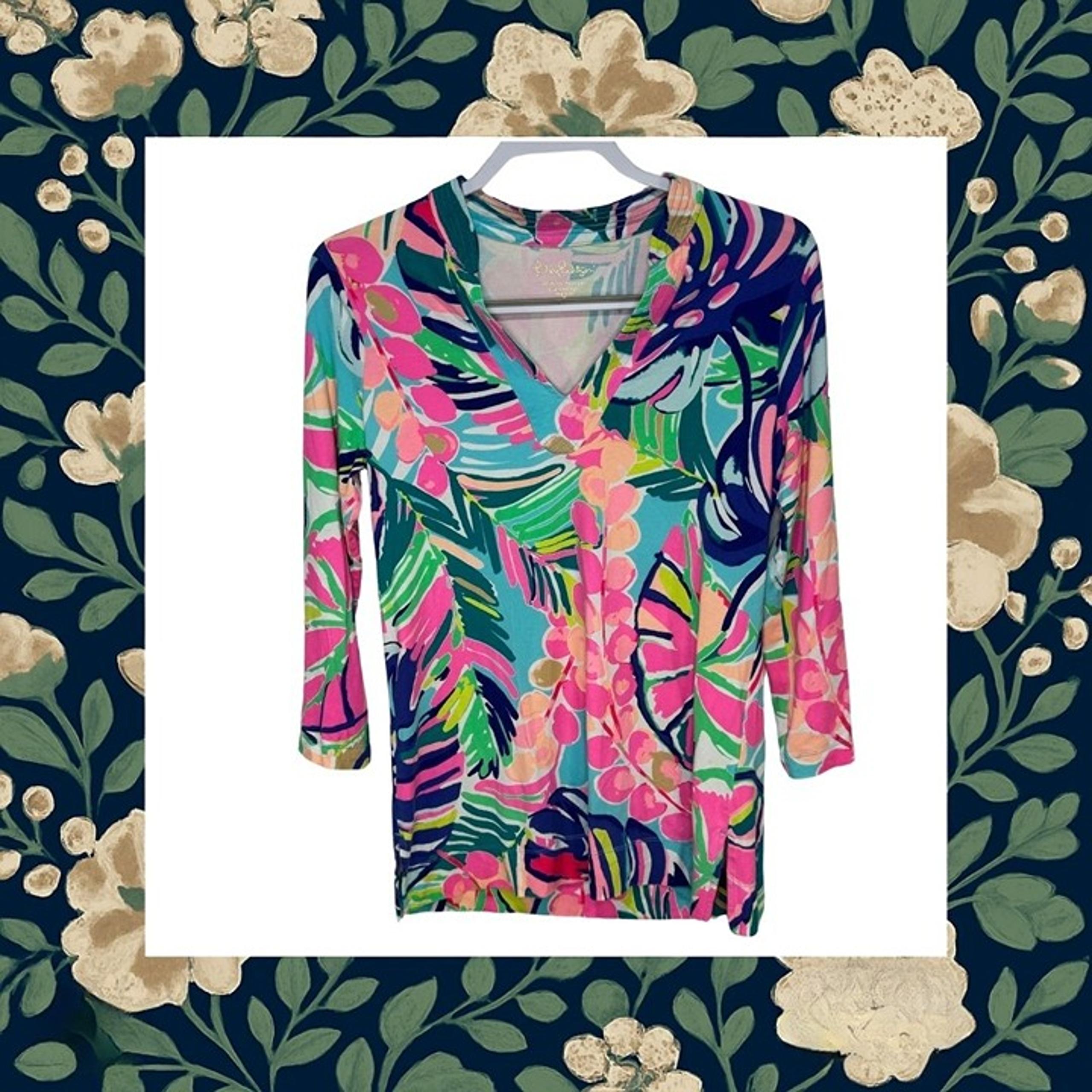 Lilly Pulitzer Vero Tunic Top Womens XS Multicolor 3/4 Sleeve Upf 50+