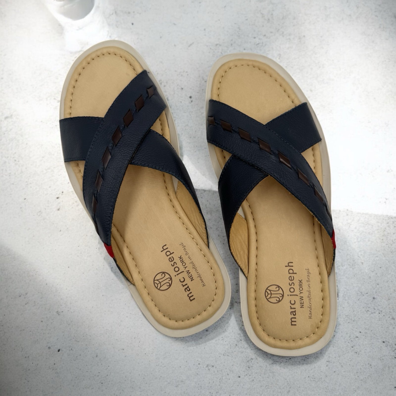 Marc Joseph Cedar Beach Navy Blue Leather Slides US Men 8